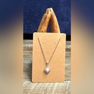 Lab-Created Opal & White Lab-Created Sapphire Necklace Sterling Silver 18"